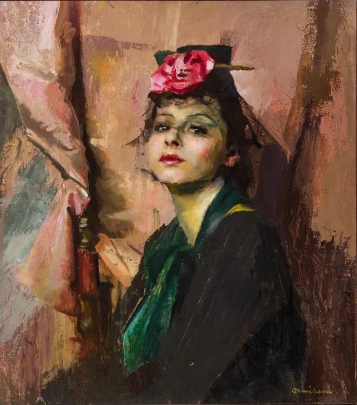 Ritratto di donna con fiore tra i capelli